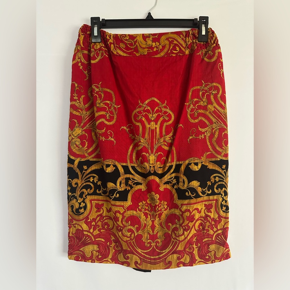 Vintage 90s Diane Freis Wool Pull On Pencil Floral Skirt M/L